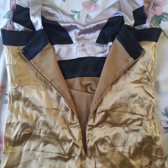 Gold Colorblock Bodycon Bandage Cocktail Y2K Dress - Picture 5 of 6